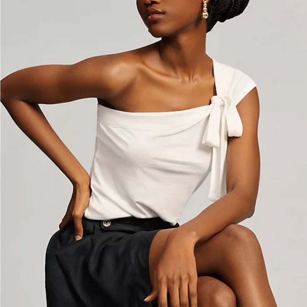 Maeve by Anthropologie One-shoulder bow top in white
